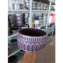 Lila-Mor Gümüş Detaylı Roma Saksı 21*11 cm ve Para Çiçeği