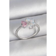 Yıldız Ticaret Mey Ithalat® Pirinç Gümüş Renk Beyaz Mineli Pembe Zirkon Taşlı Çiçek Model Kadın Yüzük