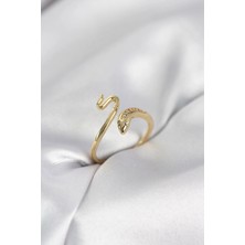 Yıldız Ticaret Mey Ithalat® Gold Renk Yılan Model Zirkon Taşlı Kadın Yüzük