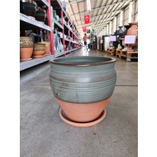 Tabaklı 60 Litre Eskitme Detaylı Taş Saksı