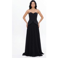 Bdm Exclusive Straplez Kalp Yaka Peplum Taş Kemerli Premium Abiye Elbise