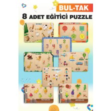 Özbience Renkli Ahşap Türkçe 8'li Eğitici Yapboz Seti Çocuklar Için
