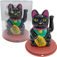 Dünyadan Hediyeler Maneki Neko El Sallayan Şans Kedisi Siyah Solar Güneş Enerjili 11X10CM NO2S