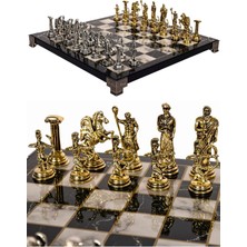 Özbience 25CM Mermer Desenli Metal Satranç Takımı ve Tanrı Figürlü Satranç Tahtası