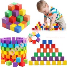 Özbience Renkli Ahşap Küp Bloklar, Eğitici ve Geliştirici 60 Adet, 2X2CM