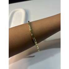 Hüma Butik Gold Çelik Minimalist Silindir Tasarım Taşlı Ince Bileklik
