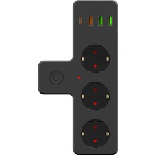 Pileli Store Ftr-12 Termal Akım Korumalı Isıya Dayanıklı 3’lü Priz 3x USB 1x Type-C