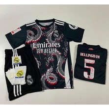 R. Madridd 2024/25 Sezon Dragon Desen Jude Bellingham Çocuk Forma 4'lü Set (Arma-Black-Red)