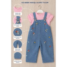 Baby Buu Baç- Kız Çocuk Çiçek Desenli Kot Salopet Takım / T-Shirt-Salopet 2li Takım 6-9/9-12/12-18/18-24 Ay