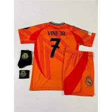 R.e.a.l M. 2024-25 Yeni Sezon Vini Jr. Deplasman Çocuk Forması 4'lü Set (Orange-Armalı)