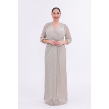 Bdm Exclusive Simli Şifon Kruvaze Taş-Inci Çakmalı Truvakar Kol Büyük Beden Abiye