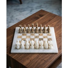 Özbience El Işçiliği Hakiki Mermer Satranç Takımı, Lüks Kadife Muhafaza Kutusu