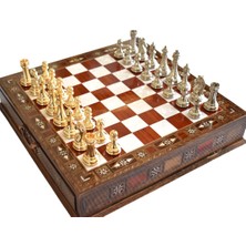 Özbience El Yapımı Ahşap Satranç Takımı, Metal Taşlı, Lüks ve Zarif Tasarım