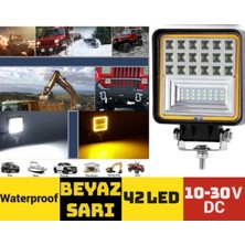 Ahmet Otomotiv Off-Road 10-30V 42 LED Sis Farı Kare Flaslı Sarı-Beyaz