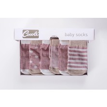 Cocole Socks Kız Bebek Çorabı 6’lı Set Pamuklu Gül Kurusu Karışık Desenli Yenidoğan 0-1 Yaş Hediyelik Kutulu