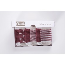 Cocole Socks Kız Bebek Çorabı 6’lı Set Pamuklu Bordo Karışık Desenli Yenidoğan 0-1 Yaş Hediyelik Kutulu