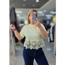 İnci Ersöz Tişört Crop Dantelli Sarı 2207
