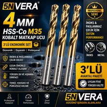 Titex 4mm Hss-Co M35 Kobalt Matkap Ucu 3'lü Avantaj Paketi | Inox & Paslanmaz Çelik Delici Profesyonel Seri