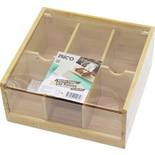 Ulu Pazarlama Ahşap Bambu 6 Bölmeli  Poşet Çay Kutusu Mika Plastik Kapak  21X20X10CM (5570)