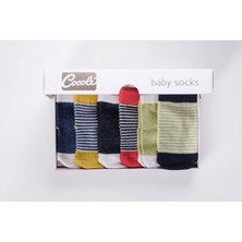 Cocole Socks Unisex Bebek Çorabı 6’lı Set Pamuklu Çizgili Karışık Desenli Yenidoğan 0-1 Yaş Hediyelik Kutulu