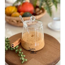 Özbience Şeffaf Cam Şekerlik 450ML, Kapaklı ve Kaşıklı, Şıklık ve Fonksiyonellik