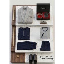 Pierre Cardin Erkek 8 Parça Çeyizlik Lüks Set - Robdöşambr & Pijama Takımı & Kemer - Cüzdan Seti & Deri Terlik