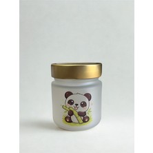 Tediks Sevimli Panda Desenli Mat Cam Mum Kavanozu – Gold Kapaklı Dekoratif Mumluk