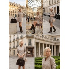 İbeeka Luxury Collectrion Italyan Kesim Kruvaze Ceket - Etek Takım - Bej - M - ST01127-BEJ-M