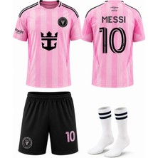 Sidas Inter Miami Lionel Messi 24/25 Yeni Sezon Deplasman Pembe Siyah Çocuk Forması 4 Lü Set