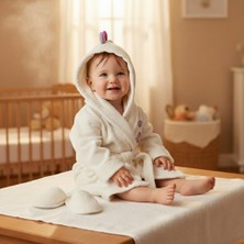 Baby Sena Dinozor Kapüşonlu Ekru Kız Bebek Bornoz Set