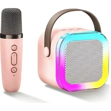 Exonix Karaoke Mikrofon ve Hoparlör Seti Bej Renkli Tasarım 9x9 cm Kolay Taşıma Özelliğiyle
