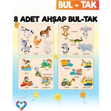 Özbience Renkli Ahşap 8'li Mega Bul‑tak Seti, 2-5 Yaş Eğitici Oyuncak