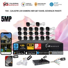 Yıldırım Group Yıldırımgroup 20 Kameralı Sesli 5mp Ip-Gece Renkli Araç ve Yüz Tanımalı Kamera Sistemi-Hazır Kamera Seti
