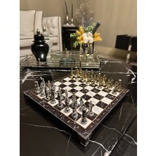Özbience Lüks Osmanlı Figürlü Demir Döküm Satranç Takımı 25X25 cm Mermer Desenli