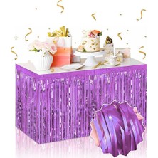 Ulu Pazarlama Kendinden Yapışkanlı Mor Metalize Püsküllü Masa Eteği – 75 x 275 cm Parti Süslemesi (5570)