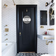 Kabajur Siyah Beyaz Desenli Yuvarlak Banyo Tabelası Kapı Süsü Dekor