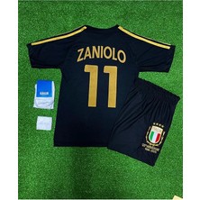 Italya 125.YIL Nicolo Zaniolo Siyah Çocuk Forması 4'lü Set (Black)
