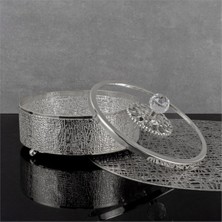 Özbience Parlak Metal ve Cam Kapaklı Aynalı Şekerlik, 20CM, Şık ve Zarif Tasarım