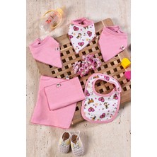 PremiumPort Yumuşak Pamuk Bebek Müslin Beslenme Seti, 6 Parça, Pembe