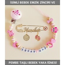 PremiumPort Pembe Taşlı Bebek Emzik Zinciri ve Yaka Iğnesi Seti