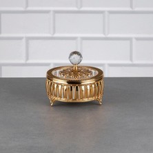 Özbience Hürrem Yuvarlak Şekerlik, Kristal Taşlı Cam Kapaklı, Metal Çikolatalık