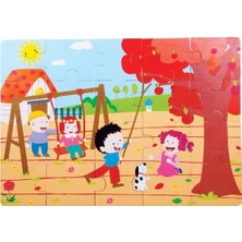 Özbience Ahşap Sonbahar Temalı Yer Puzzle, Eğlenceli ve Öğretici Oyun Seti