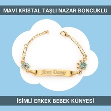 PremiumPort Bebek Erkek Mavi Kristal Taşlı Nazar Boncuklu Künye, Şık ve Zarif Tasarım