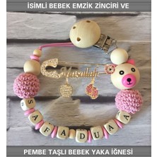 PremiumPort Bebek Emzik Zinciri ve Pembe Taşlı Yaka Iğnesi, Güvenli ve Şık Tasarım
