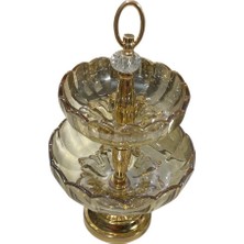 Özbience Çift Katlı Yuvarlak Kristal Cam Şekerlik, Şık ve Zarif Tasarım