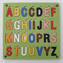 Özbience Ahşap Bul Tak Eğitici 3D Oyuncak Harfler Bultak Yapboz Puzzle Yeşil