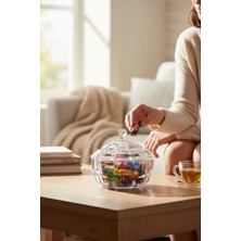 Özbience Büyük Boy Kapaklı Kristal Cam Şekerlik, Dekoratif ve Zarif Tasarım