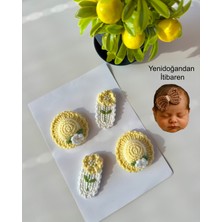 PremiumPort El Emeği Yenidoğan Bebek Tokası 4'lü Set, Saçsız Bebekler Için Şık Toka Koleksiyonu