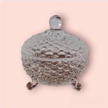 Özbience Şık Ayaklı Cam Şekerlik, Dekoratif Işlemeli, 10X10 cm Masaüstü Tasarımı