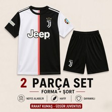 Andream Juventus Cr7 Ronaldo Siyah Beyaz Çocuk Futbol Forması Forma Şort 2 Parça